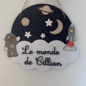 plaque de porte prénom thème espace