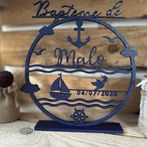 Décoration de baptême personnalisée et Cake topper –  Thème Marin Bateau
